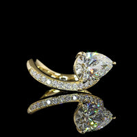 14K Yellow Gold East-West Pear Shape Solitaire Diamond Shank Ring with Pave Set Round Lab Diamonds - 1.73 Carats Total Diamond Weight - Covaloro Fine Jewelry