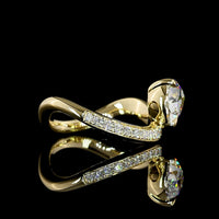14K Yellow Gold East-West Pear Shape Solitaire Diamond Shank Ring with Pave Set Round Lab Diamonds - 1.73 Carats Total Diamond Weight - Covaloro Fine Jewelry
