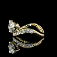 14K Yellow Gold East-West Pear Shape Solitaire Diamond Shank Ring with Pave Set Round Lab Diamonds - 1.73 Carats Total Diamond Weight - Covaloro Fine Jewelry