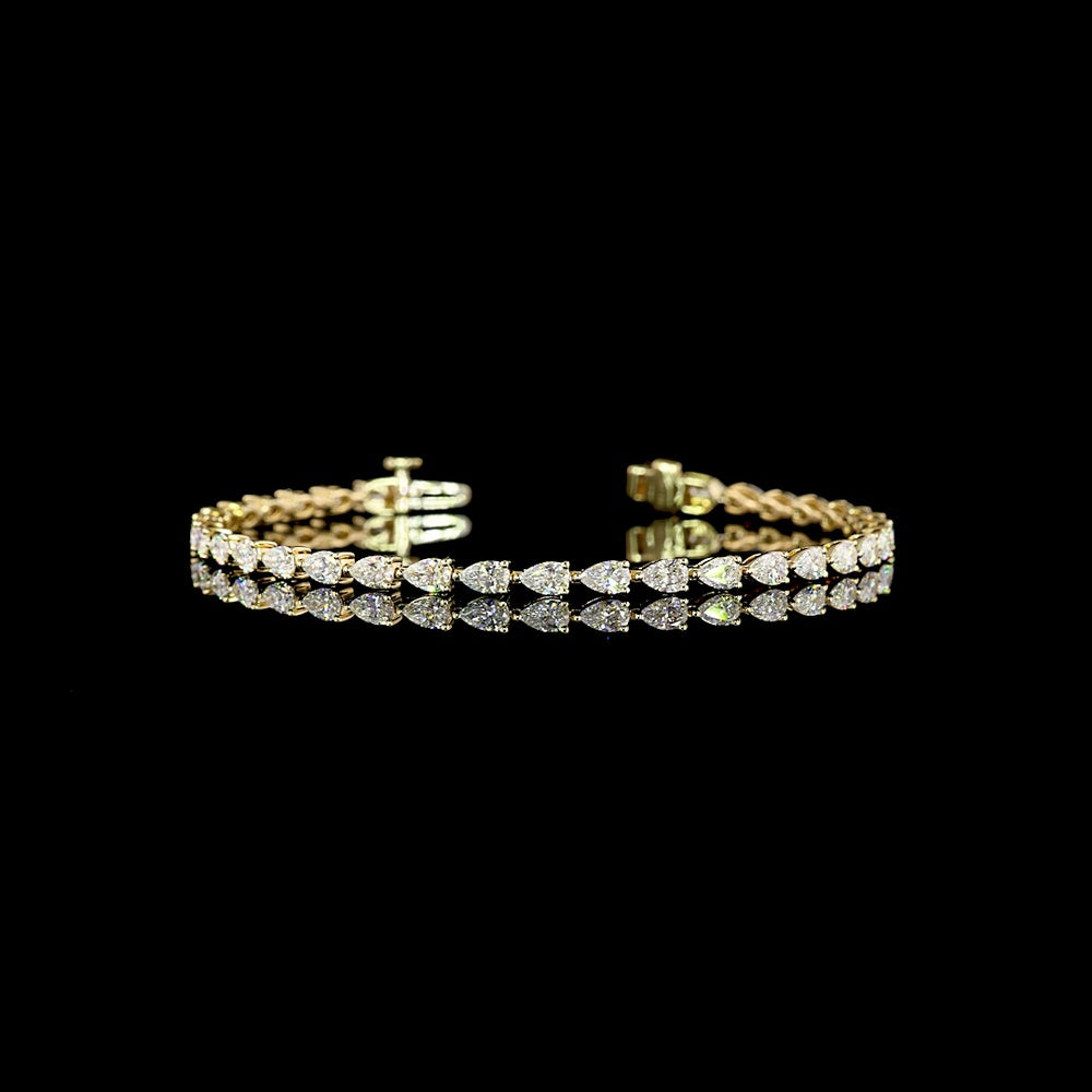 14K Yellow Gold East-West Pear Shaped Lab Diamond Tennis Bracelet - 3.83 Carat Total Weight, 34 Stones, E-F VS Quality - Covaloro Fine Jewelry