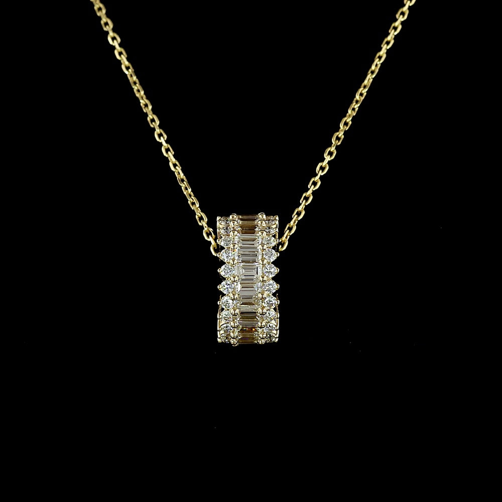 14K Yellow Gold East-West Pendant with Baguette and Round Lab-Grown Diamonds - 1.25 Carat Total Weight, E-F VS1 - Covaloro Fine Jewelry