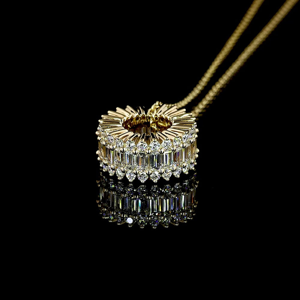 14K Yellow Gold East-West Pendant with Baguette and Round Lab-Grown Diamonds - 1.25 Carat Total Weight, E-F VS1 - Covaloro Fine Jewelry