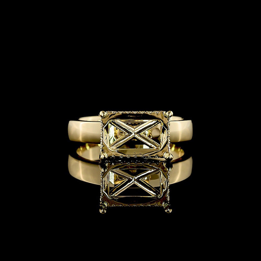 14K Yellow Gold East-West Radiant Cut Lab Diamond Ring with Hidden Halo - 3.71 Carat Total Diamond Weight, E VVS2 Center - Covaloro Fine Jewelry