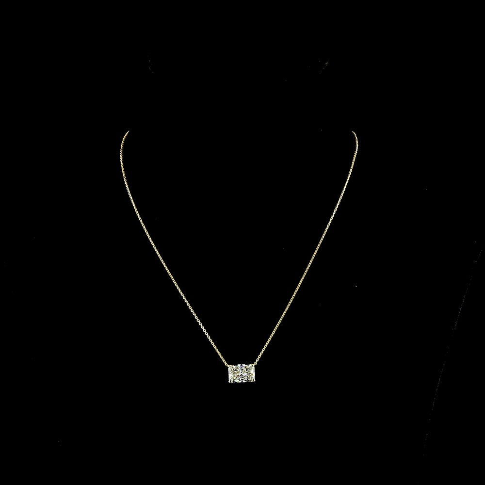 14K Yellow Gold East-West Radiant Cut Solitaire Pendant with 3.03 Carat Lab Diamond - E-F Color, VVS2 Clarity, IGI Certified - Covaloro Fine Jewelry