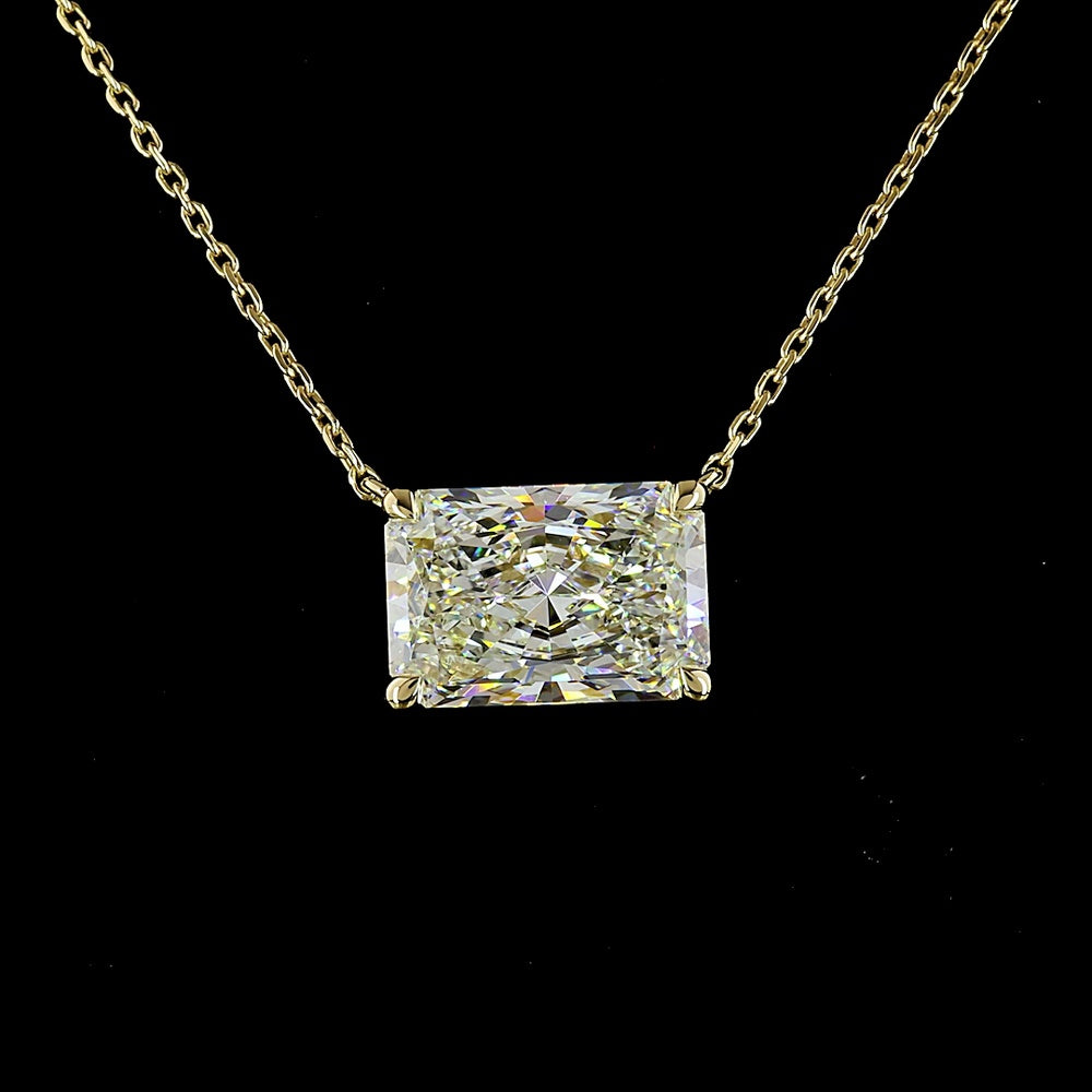 14K Yellow Gold East-West Radiant Cut Solitaire Pendant with 3.03 Carat Lab Diamond - E-F Color, VVS2 Clarity, IGI Certified - Covaloro Fine Jewelry