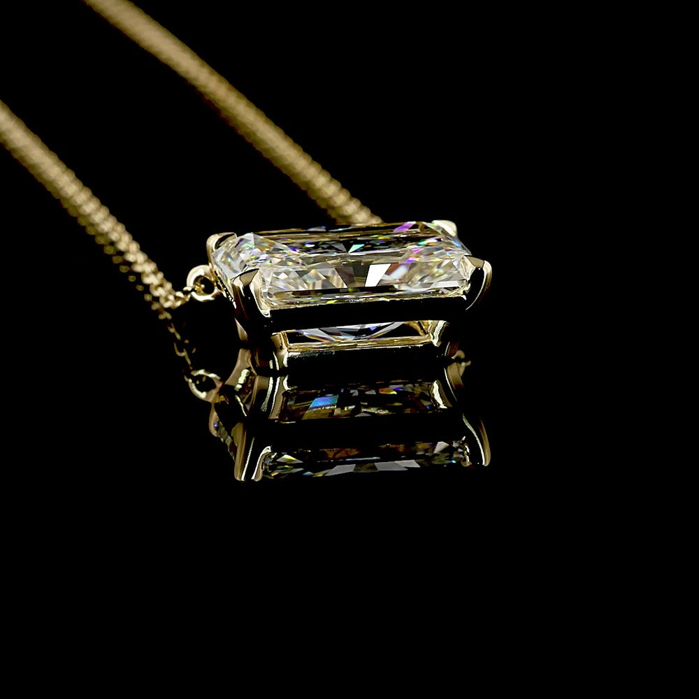 14K Yellow Gold East-West Radiant Cut Solitaire Pendant with 3.03 Carat Lab Diamond - E-F Color, VVS2 Clarity, IGI Certified - Covaloro Fine Jewelry