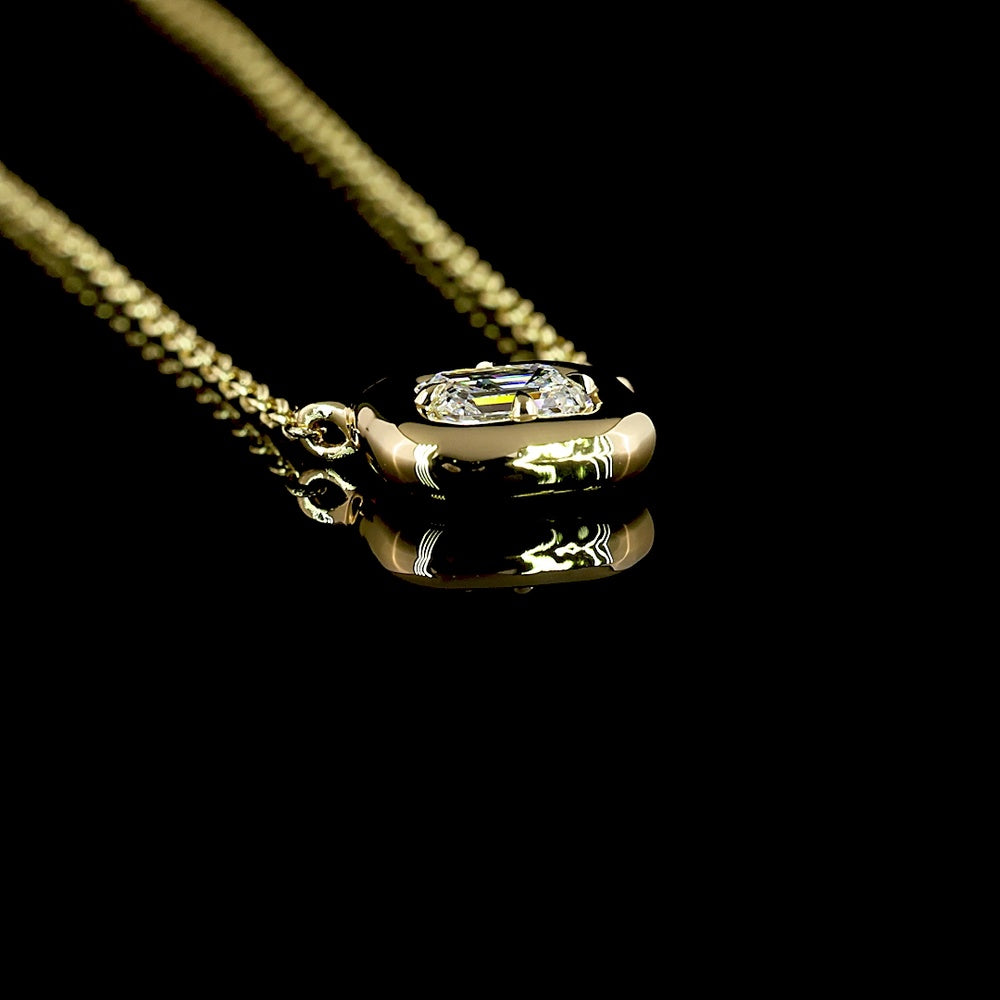 14K Yellow Gold East-West Set Emerald Cut Lab Diamond Solitaire Pendant - 0.26 Carat D VVS2 - Covaloro Fine Jewelry