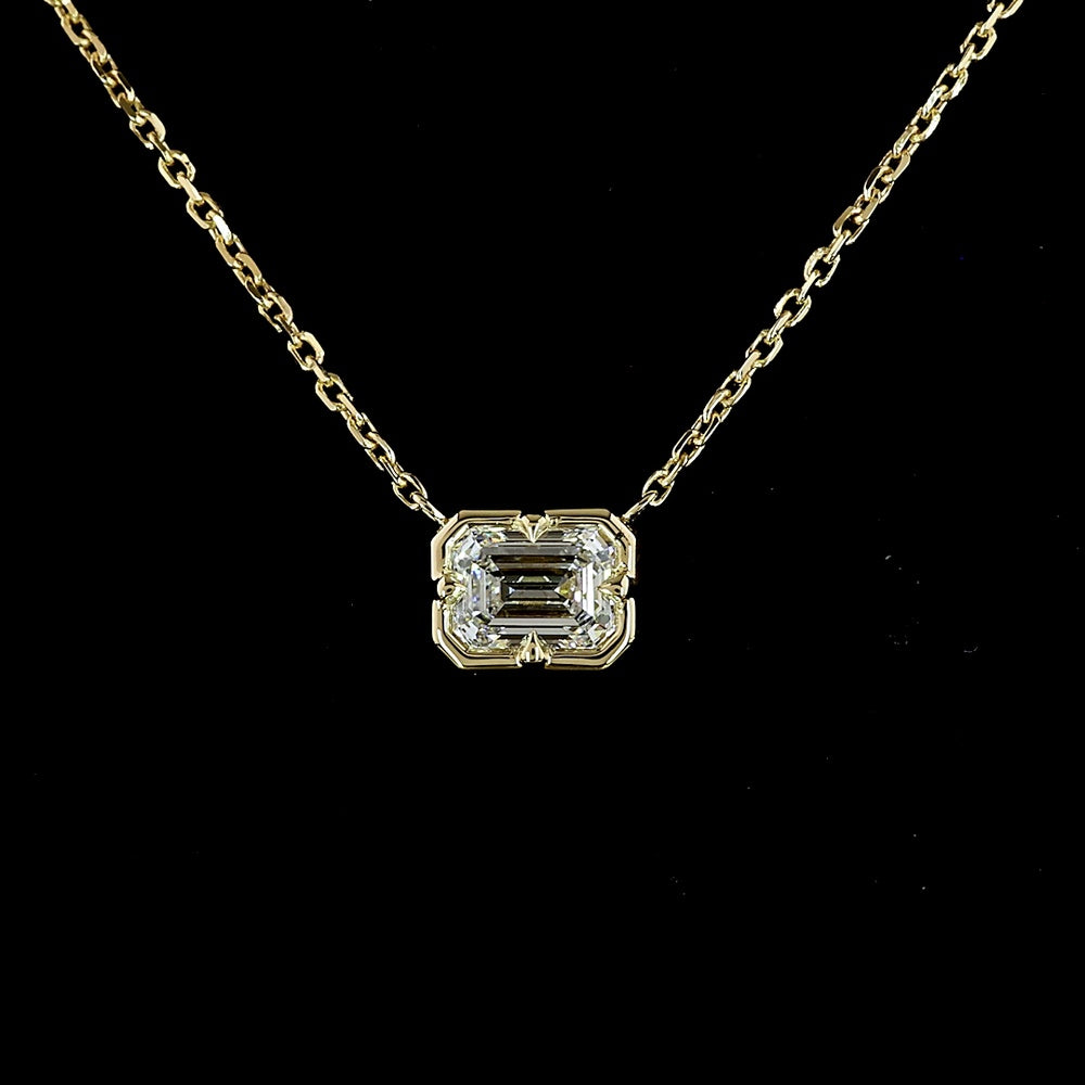 14K Yellow Gold East-West Set Emerald Cut Lab Diamond Solitaire Pendant - 0.42 Carat Total Diamond Weight - Covaloro Fine Jewelry