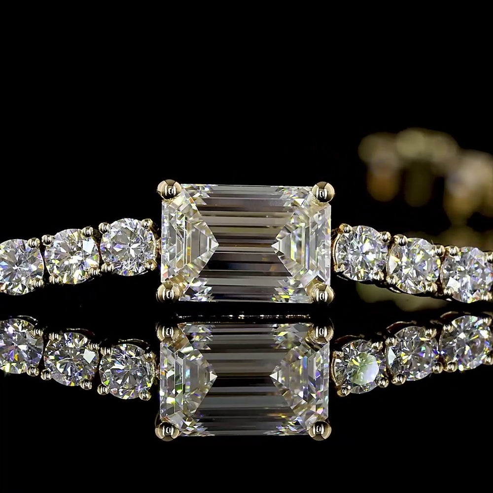 14K Yellow Gold East-West Set Emerald Cut Tennis Bracelet with 5.14 Carat Lab Diamonds - 1.19 Carat Center Stone & 72 Brilliant Cut Accents - GIA Certified - Covaloro Fine Jewelry