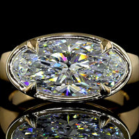 14K Yellow Gold East-West Set Oval Cut Lab Diamond Solitaire Ring - 3.12 Carat E VVS2 Certified - Covaloro Fine Jewelry