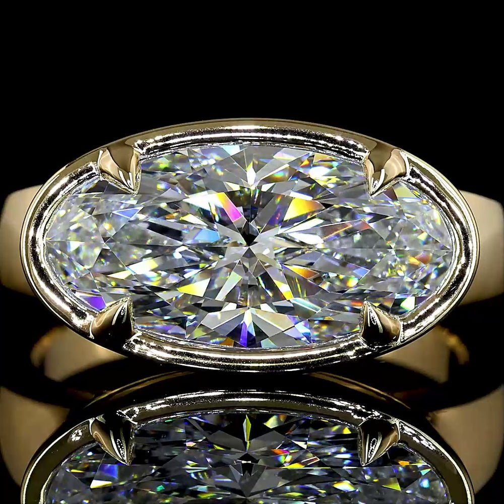 14K Yellow Gold East-West Set Oval Cut Lab Diamond Solitaire Ring - 3.12 Carat E VVS2 Certified - Covaloro Fine Jewelry