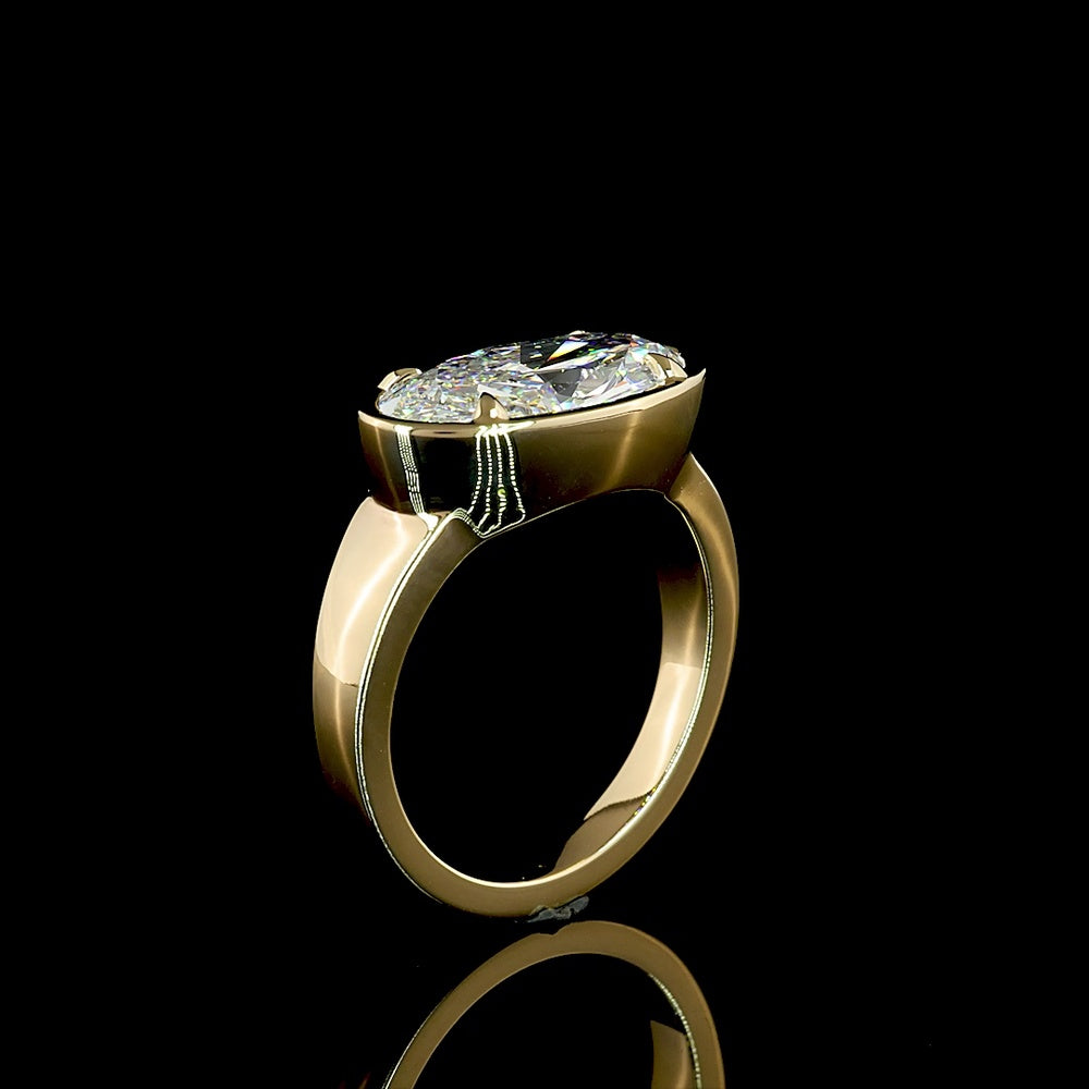 14K Yellow Gold East-West Set Oval Cut Lab Diamond Solitaire Ring - 3.12 Carat E VVS2 Certified - Covaloro Fine Jewelry