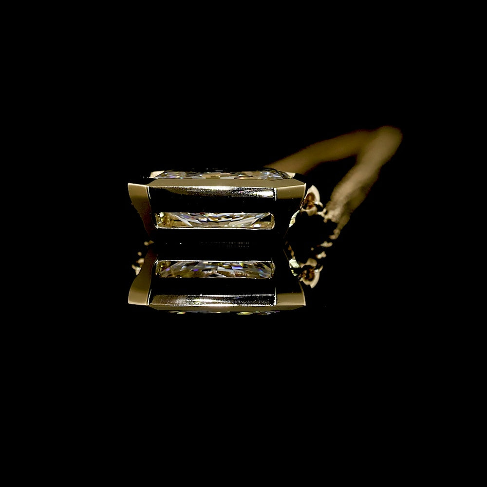 14K Yellow Gold East-West Solitaire Pendant with 1.04 Carat Emerald Cut Lab Diamond - D Color IF Clarity Bezel Set - Covaloro Fine Jewelry