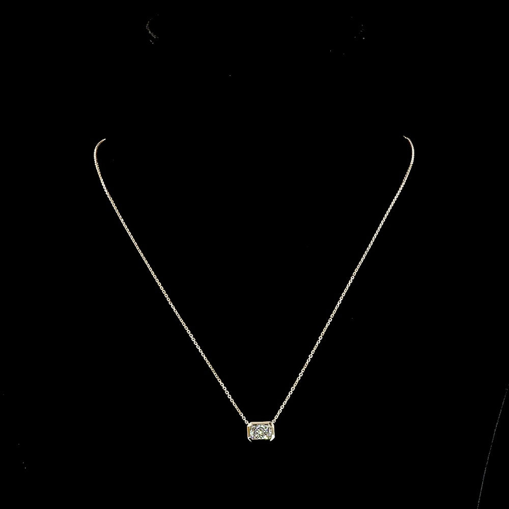14K Yellow Gold East-West Solitaire Pendant with 1.04 Carat Emerald Cut Lab Diamond - D Color IF Clarity Bezel Set - Covaloro Fine Jewelry