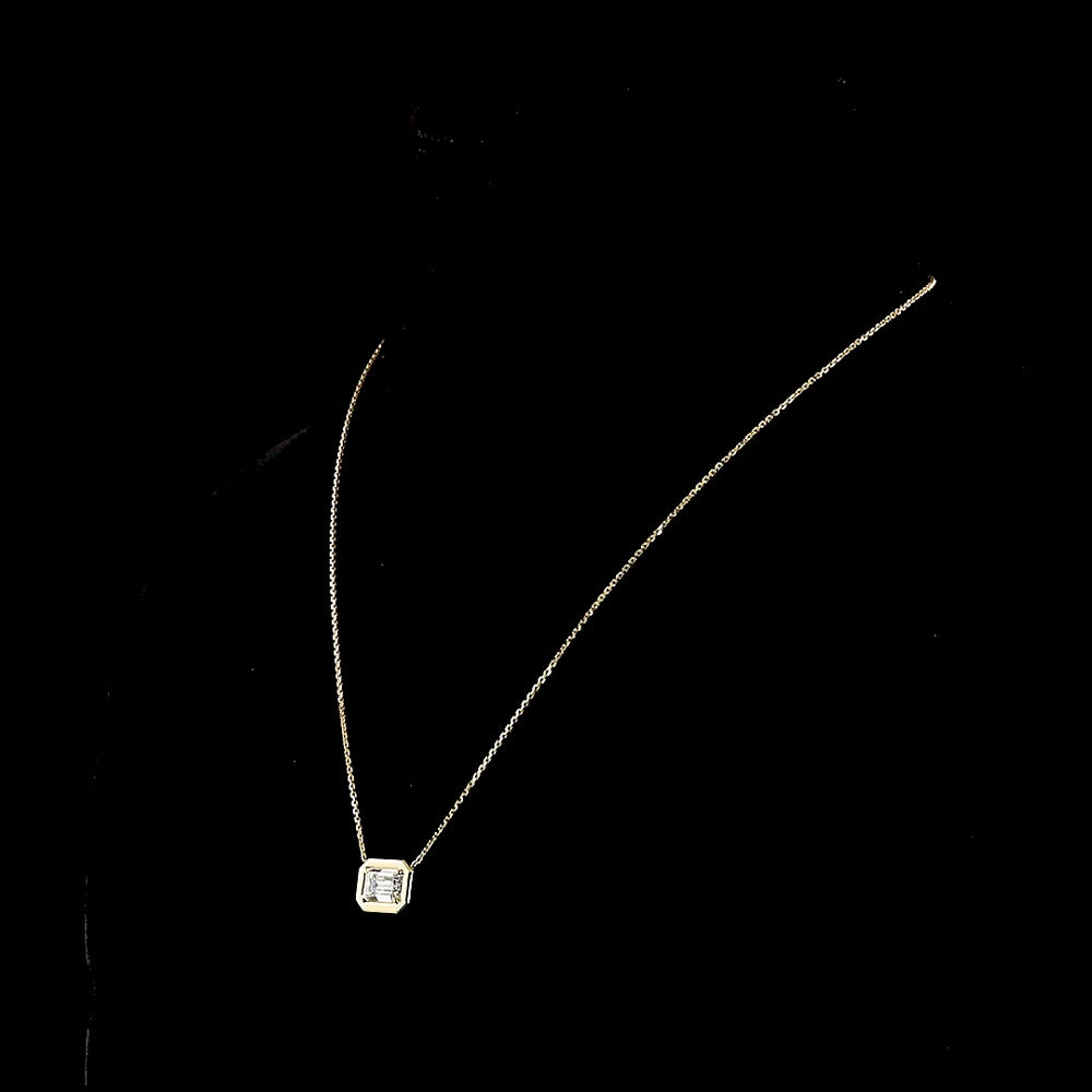14K Yellow Gold East-West Solitaire Pendant with 1.55 Carat Emerald Cut Lab Diamond - D VVS2 Clarity IGI Certified - Covaloro Fine Jewelry