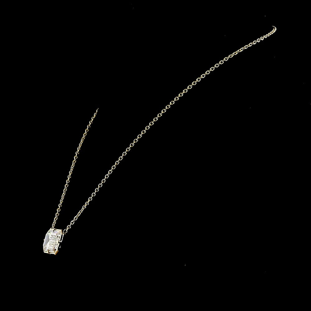 14K Yellow Gold East-West Solitaire Pendant with 11.11 Carat Emerald Cut Lab Diamond - IGI Certified E-F VVS2 - Covaloro Fine Jewelry