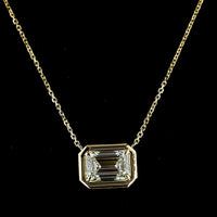 14K Yellow Gold East-West Solitaire Pendant with 3.01 Carat Emerald Cut Lab Diamond - E-F Color, VVS2 Clarity, IGI Certified - Covaloro Fine Jewelry