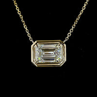 14K Yellow Gold East-West Solitaire Pendant with 3.01 Carat Emerald Cut Lab Diamond - E-F Color, VVS2 Clarity, IGI Certified - Covaloro Fine Jewelry