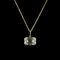 14K Yellow Gold East-West Solitaire Pendant with 3.60 Carat Emerald Cut Lab Diamond - E-F Color, VVS2 Clarity - Covaloro Fine Jewelry