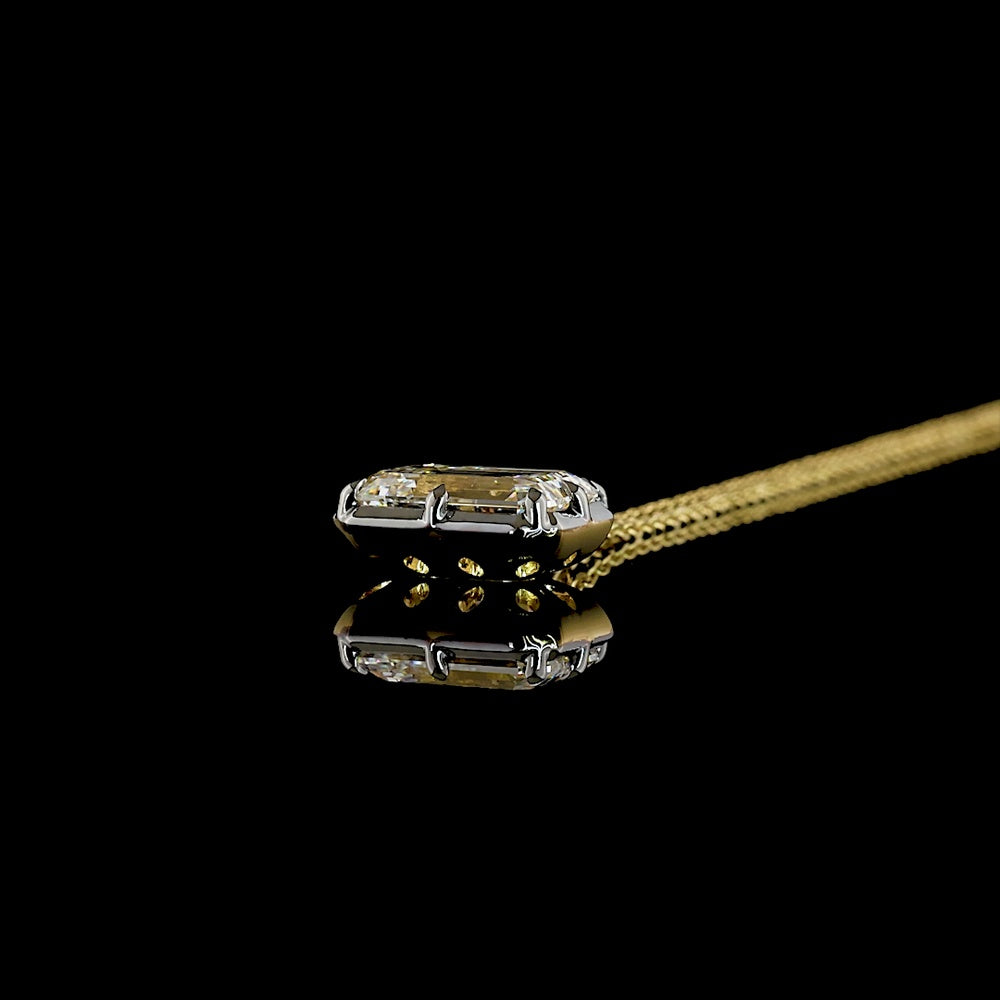 14K Yellow Gold East-West Solitaire Pendant with 3.60 Carat Emerald Cut Lab Diamond - E-F Color, VVS2 Clarity - Covaloro Fine Jewelry