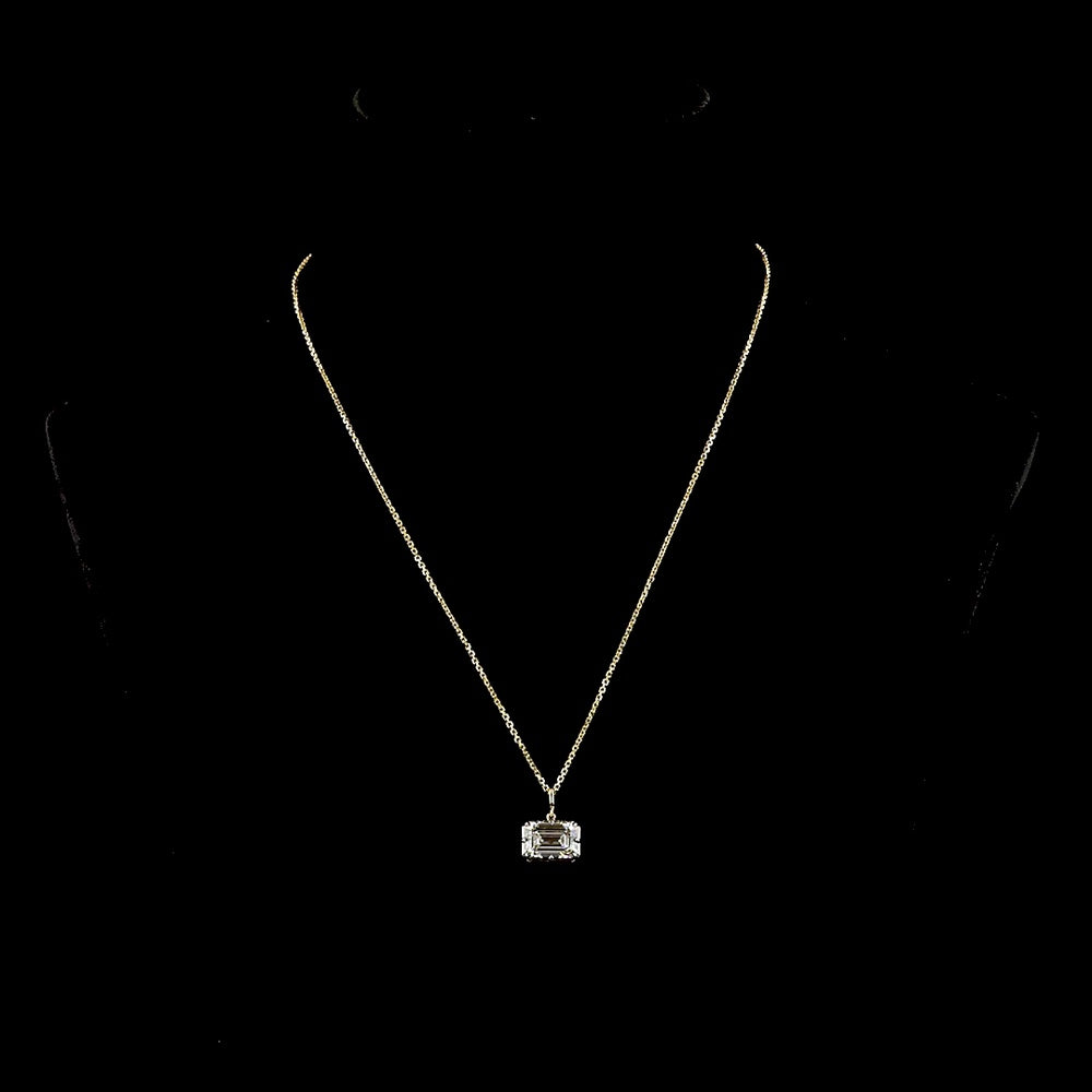 14K Yellow Gold East-West Solitaire Pendant with 3.60 Carat Emerald Cut Lab Diamond - E-F Color, VVS2 Clarity - Covaloro Fine Jewelry