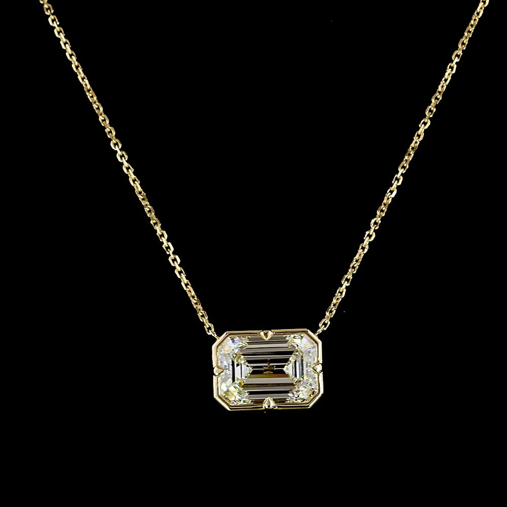 14K Yellow Gold East-West Solitaire Pendant with 5.04 Carat Emerald Cut Lab Diamond (E-F Color, VVS2 Clarity) - Covaloro Fine Jewelry