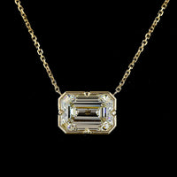 14K Yellow Gold East-West Solitaire Pendant with 5.04 Carat Emerald Cut Lab Diamond (E-F Color, VVS2 Clarity) - Covaloro Fine Jewelry