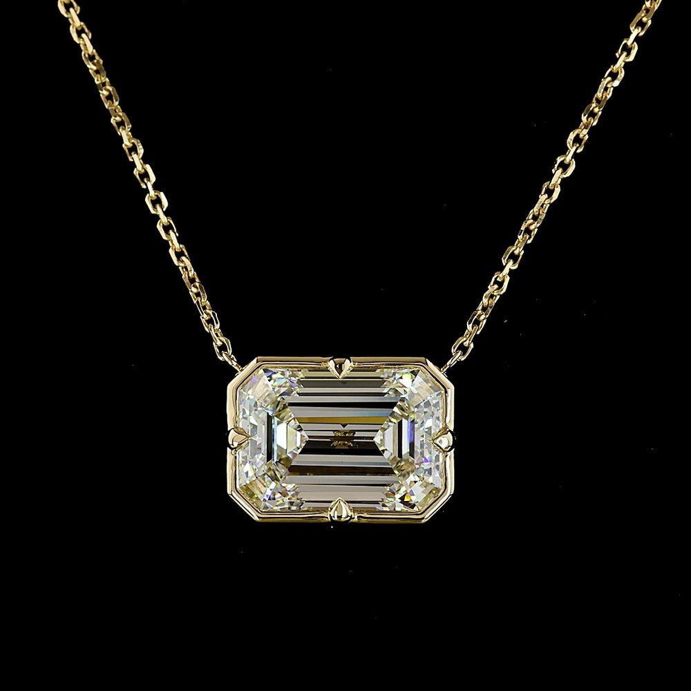 14K Yellow Gold East-West Solitaire Pendant with 5.04 Carat Emerald Cut Lab Diamond (E-F Color, VVS2 Clarity) - Covaloro Fine Jewelry