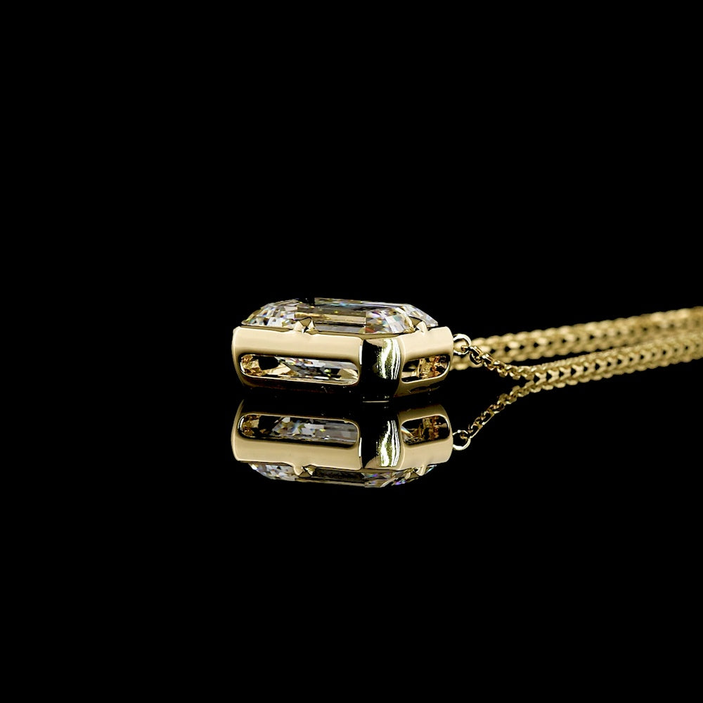14K Yellow Gold East-West Solitaire Pendant with 5.04 Carat Emerald Cut Lab Diamond (E-F Color, VVS2 Clarity) - Covaloro Fine Jewelry
