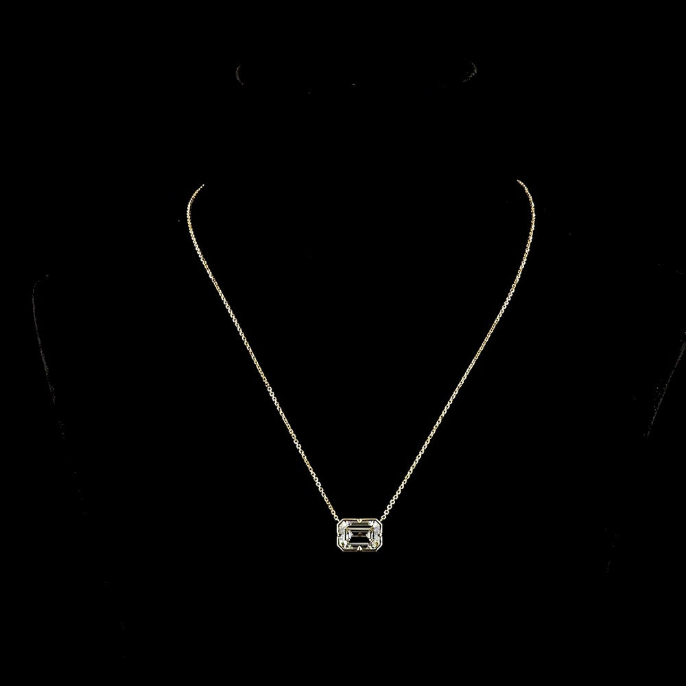 14K Yellow Gold East-West Solitaire Pendant with 5.04 Carat Emerald Cut Lab Diamond (E-F Color, VVS2 Clarity) - Covaloro Fine Jewelry