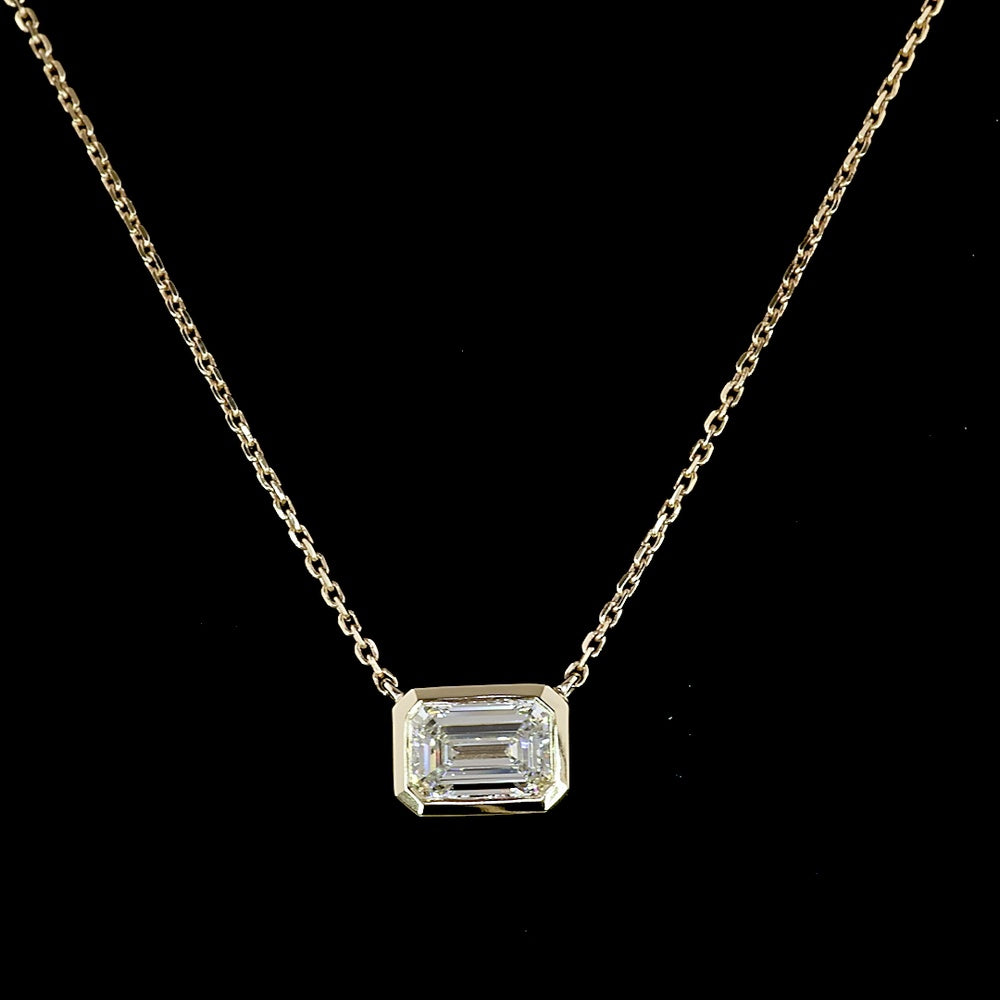 14K Yellow Gold East-West Solitaire Pendant with Bezel Set Radiant Cut Lab Diamond - 1.04 Carat E-F VVS2 IGI Certified - Covaloro Fine Jewelry