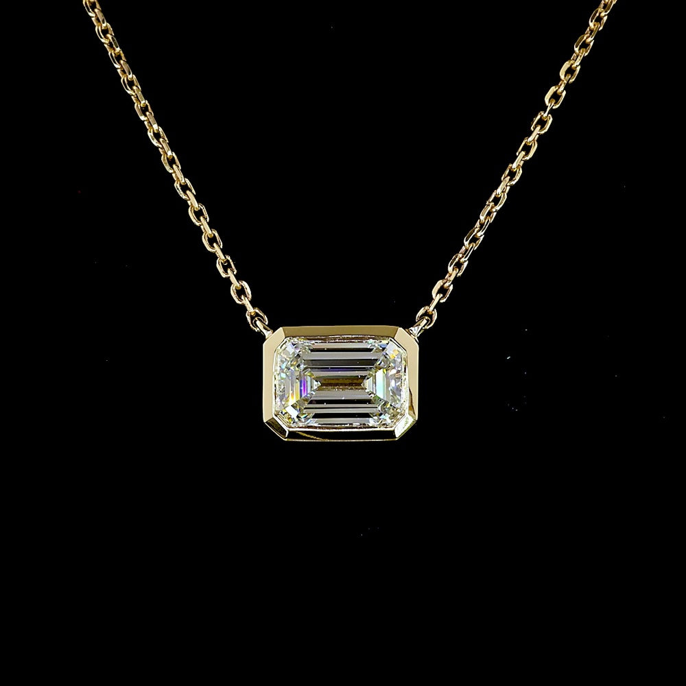 14K Yellow Gold East-West Solitaire Pendant with Bezel Set Radiant Cut Lab Diamond - 1.04 Carat E-F VVS2 IGI Certified - Covaloro Fine Jewelry