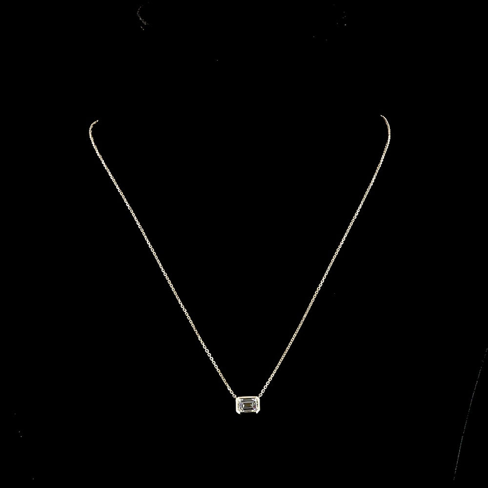 14K Yellow Gold East-West Solitaire Pendant with Bezel Set Radiant Cut Lab Diamond - 1.04 Carat E-F VVS2 IGI Certified - Covaloro Fine Jewelry