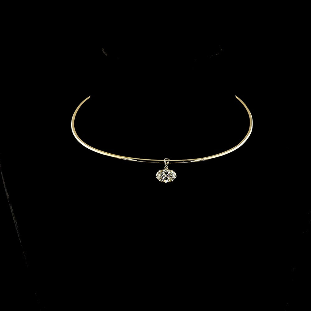 14K Yellow Gold East-West Solitaire Pendant with Oval Cut Lab Diamond - 2.50 Carat Total Diamond Weight - Covaloro Fine Jewelry