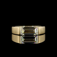 14K Yellow Gold East-West Solitaire Ring with 1.30 Carat Half Bezel Set Baguette Lab Diamond - E-F Color VVS2 Clarity - Covaloro Fine Jewelry