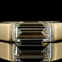 14K Yellow Gold East-West Solitaire Ring with 1.30 Carat Half Bezel Set Baguette Lab Diamond - E-F Color VVS2 Clarity - Covaloro Fine Jewelry