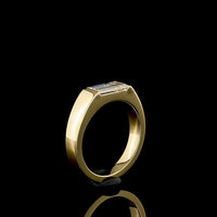14K Yellow Gold East-West Solitaire Ring with 1.30 Carat Half Bezel Set Baguette Lab Diamond - E-F Color VVS2 Clarity - Covaloro Fine Jewelry