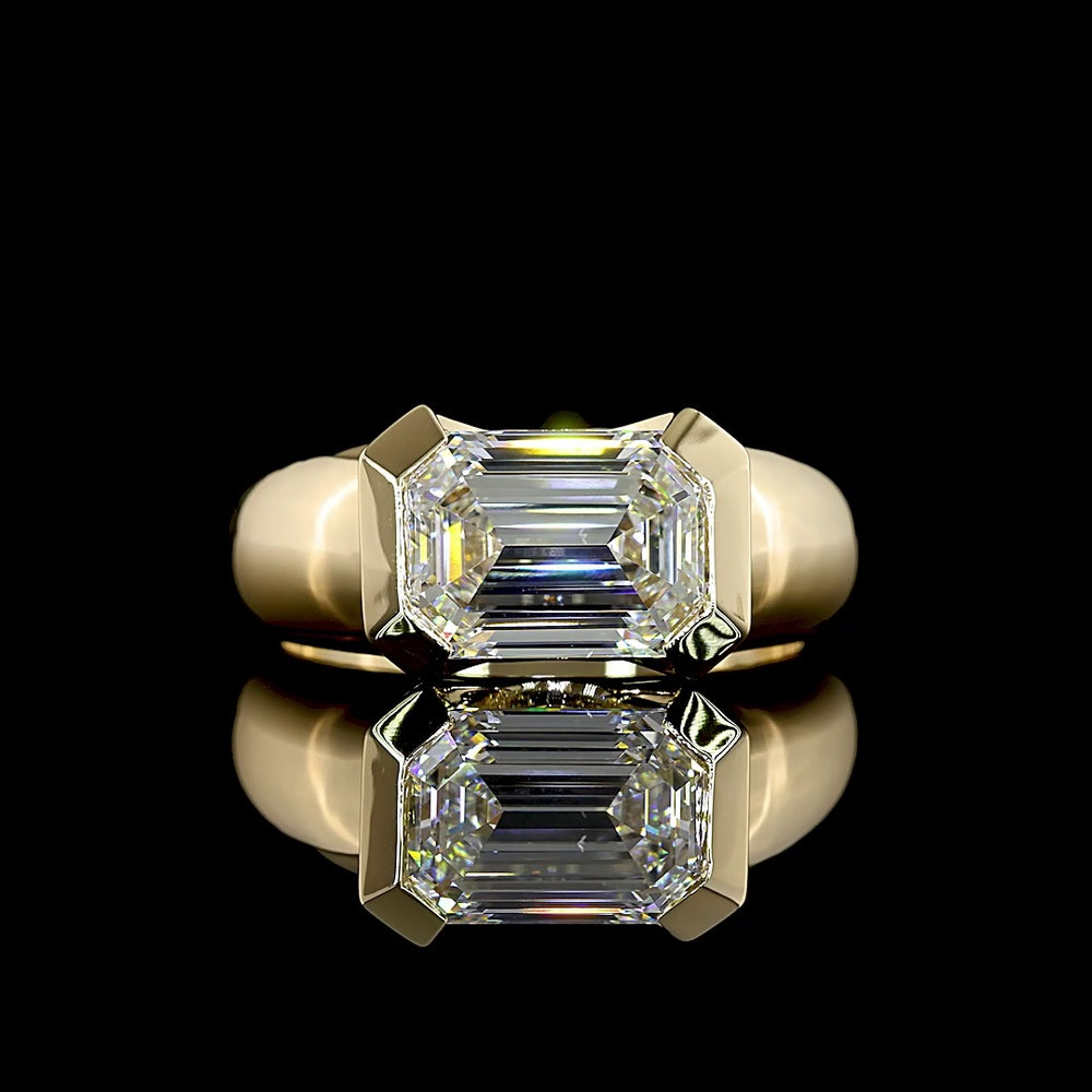 14K Yellow Gold East-West Solitaire Ring with 3.01 Carat Emerald Cut Lab Diamond - D VS2 IGI Certified - 6.02 Total Carat Weight - Covaloro Fine Jewelry