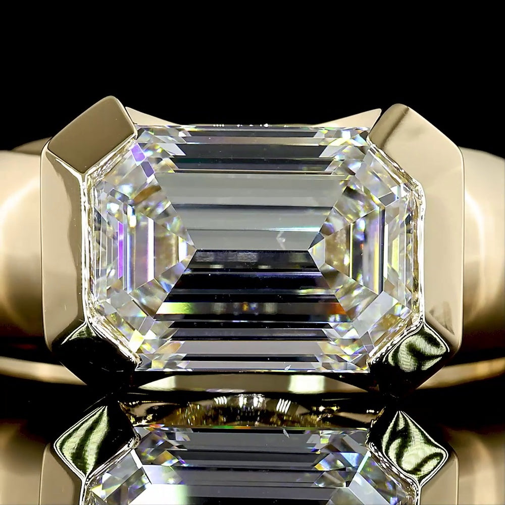 14K Yellow Gold East-West Solitaire Ring with 3.01 Carat Emerald Cut Lab Diamond - D VS2 IGI Certified - 6.02 Total Carat Weight - Covaloro Fine Jewelry
