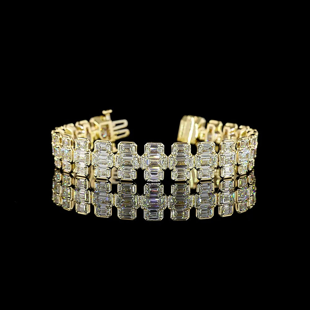 14K Yellow Gold East-West Station Line Tennis Bracelet with Emerald Cut Lab Diamonds - 26.1 Carats Total Diamond Weight - Covaloro Fine Jewelry