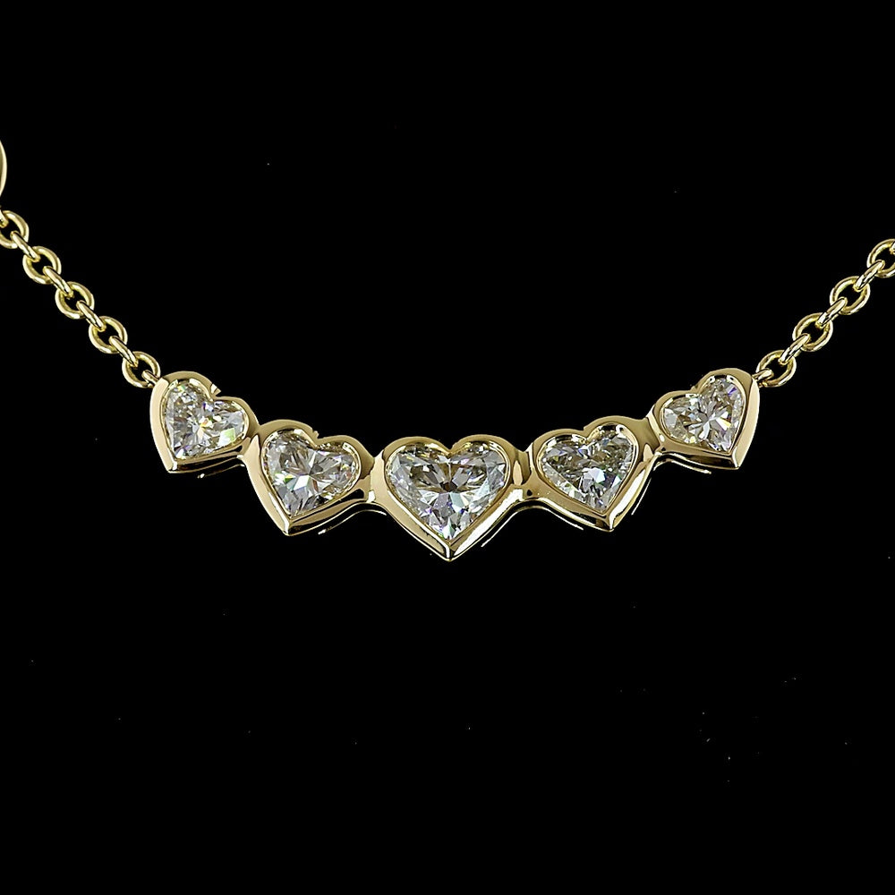 14K Yellow Gold East-West Station Necklace with 4.61 Carats Lab Diamonds - Oval and Heart Cut Bezel Set Stones (E-F VS2) - Covaloro Fine Jewelry