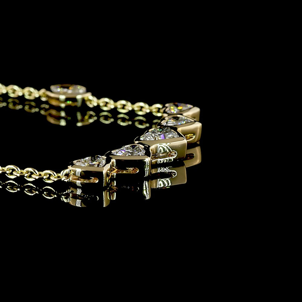 14K Yellow Gold East-West Station Necklace with 4.61 Carats Lab Diamonds - Oval and Heart Cut Bezel Set Stones (E-F VS2) - Covaloro Fine Jewelry