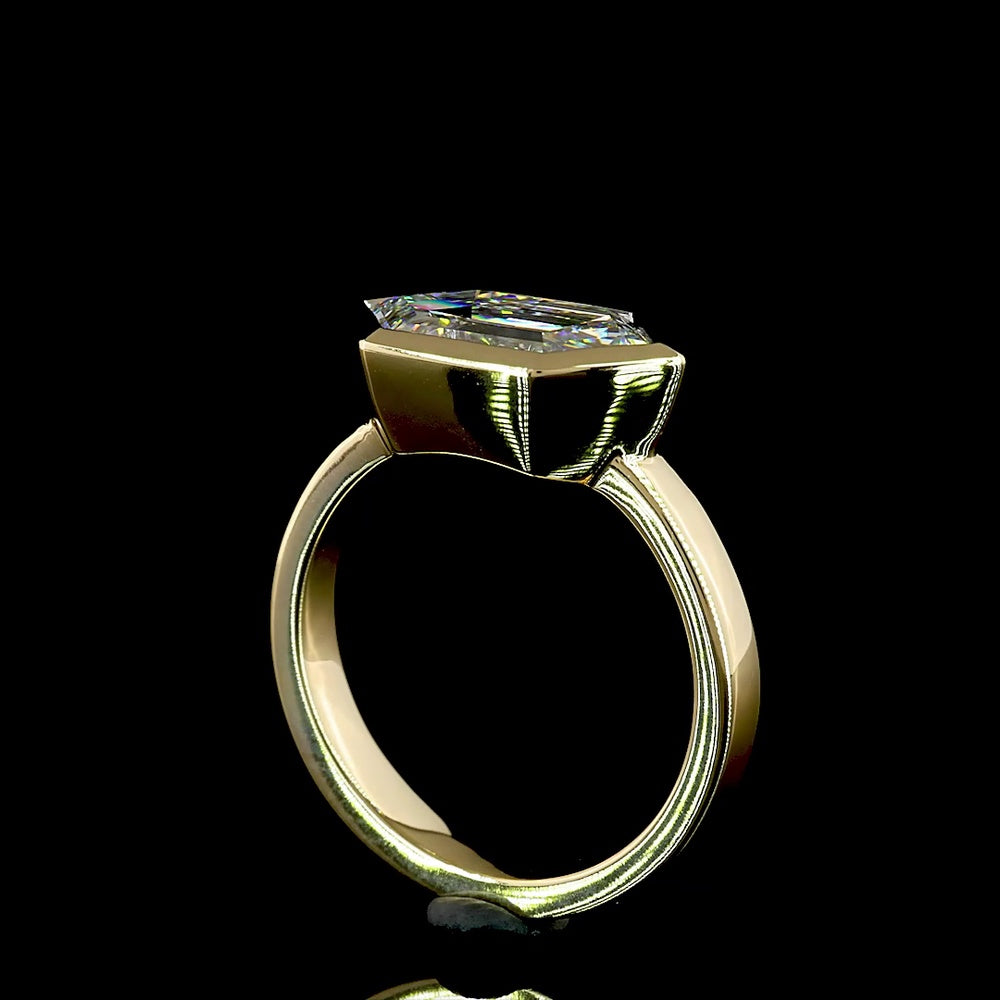 14K Yellow Gold East-West Step Marquise Cut Lab Diamond Solitaire Ring - 3.17 Carat D VVS2 IGI Certified - Covaloro Fine Jewelry