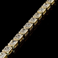 14K Yellow Gold East-West Tennis Bracelet with Bezel Set Emerald Cut Lab Diamonds - 8.40 Carats Total Diamond Weight - Covaloro Fine Jewelry