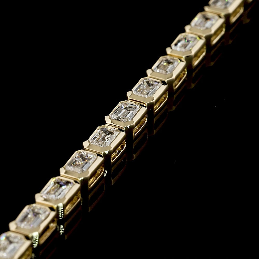 14K Yellow Gold East-West Tennis Bracelet with Bezel Set Emerald Cut Lab Diamonds - 8.40 Carats Total Diamond Weight - Covaloro Fine Jewelry