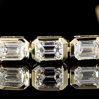 14K Yellow Gold East-West Tennis Bracelet with Bezel Set Emerald Cut Lab Diamonds - 8.40 Carats Total Diamond Weight - Covaloro Fine Jewelry