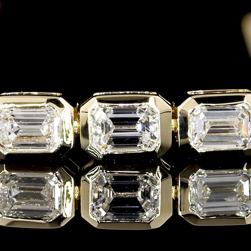 14K Yellow Gold East-West Tennis Bracelet with Bezel Set Emerald Cut Lab Diamonds - 8.40 Carats Total Diamond Weight - Covaloro Fine Jewelry