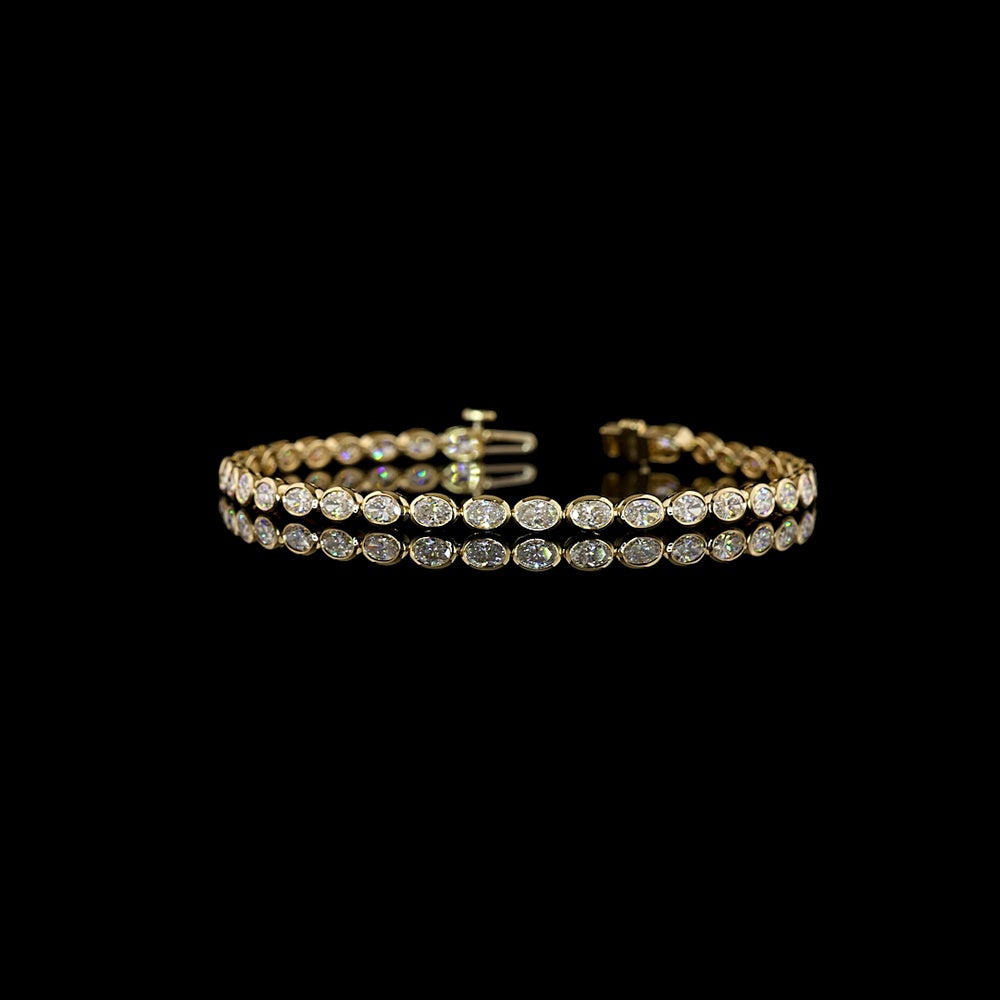 14K Yellow Gold East-West Tennis Bracelet with Bezel Set Oval Lab Diamonds - 4.31 Carat Total Weight, E-F Color VS1 Clarity - Covaloro Fine Jewelry