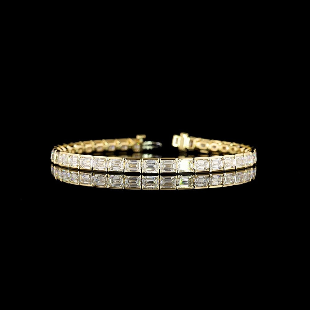14K Yellow Gold East-West Tennis Bracelet with Half-Bezel Set Emerald Cut Lab Diamonds - 23.14 Carats Total Diamond Weight - Covaloro Fine Jewelry