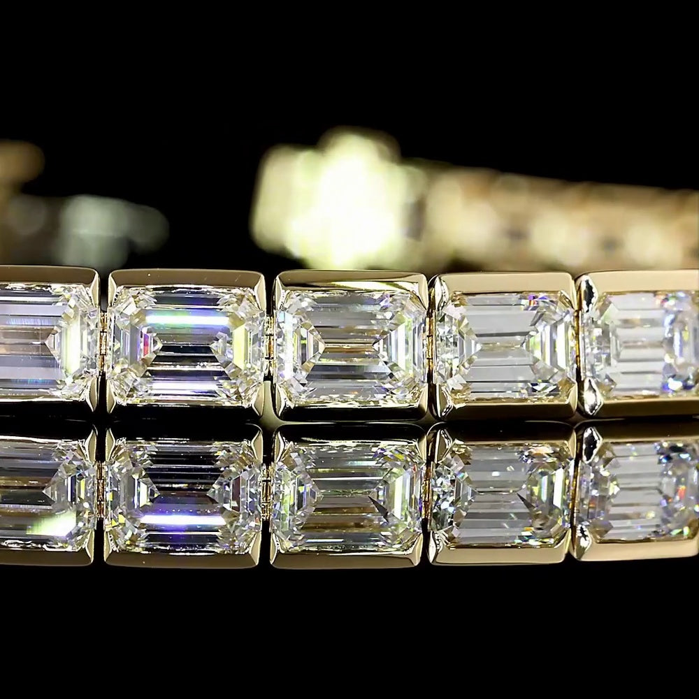 14K Yellow Gold East-West Tennis Bracelet with Half-Bezel Set Emerald Cut Lab Diamonds - 23.14 Carats Total Diamond Weight - Covaloro Fine Jewelry